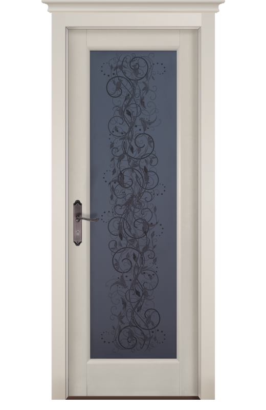 Дверь межкомнатная из массива ольхи "Витраж", остекленная (эмаль / кремовый)