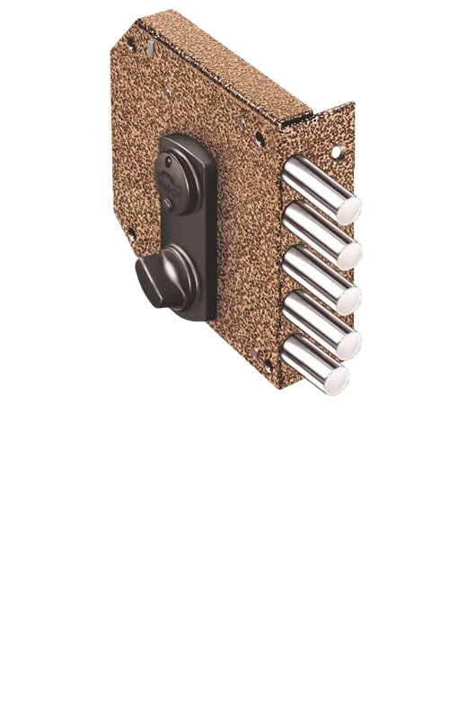 Замок Elbor (Эльбор) накладной сувальдный с задвижкой Базальт 1.05.61.МА (медный антик), 5 кл. /13919/