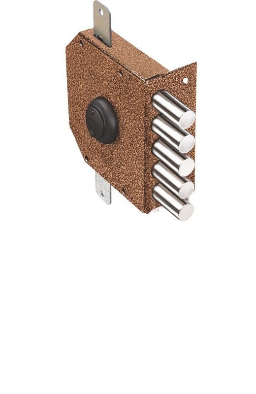 Замок Elbor (Эльбор) накладной Гранит 1.06.52.КМА никель, сув., 5 риг., тяги, зап. коробка, медный антик /20433/