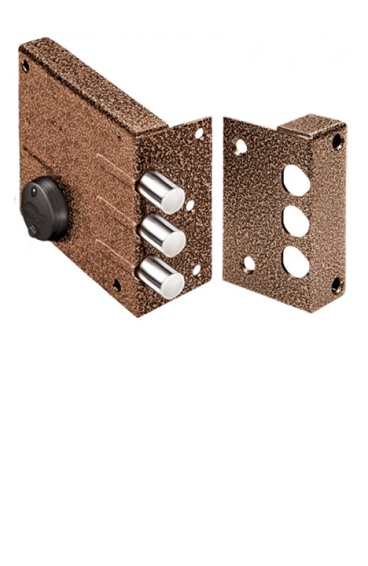 Замок Elbor (Эльбор) накладной Кремень 1.04.52.МА никель, сув., 3 риг., медный антик