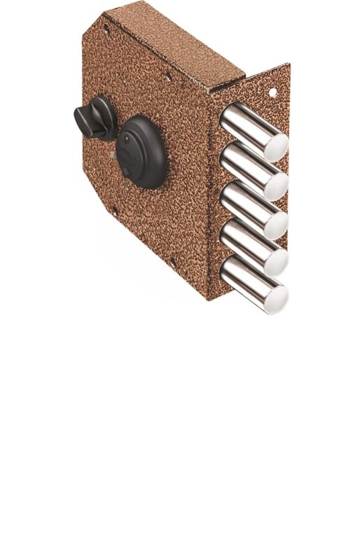 Замок Elbor (Эльбор) накладной Гранит 1.06.61.КМА никель, сув., 4 риг., задв., зап. коробка, медный антик /32400/