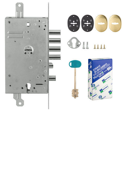 Замок Mottura (Моттура) врезной двухсистемный 54.Y787-S MyKey (левый) (накладки 95.323-95.324 CR), ключ 60 мм