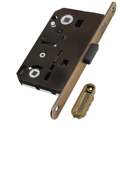 Замок Bonaiti (Бонаити) межкомнатный магнитный под WC B-FORTY N62 с отв F45 (античная бронза), планка 190 мм