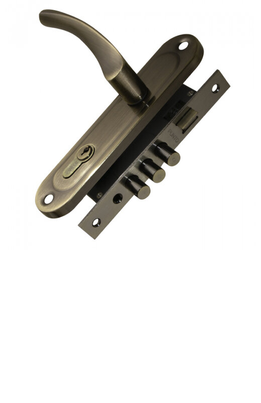 Замок Punto (Пунто) цилиндровый в комплекте с ручкой LOCKSET15.CRONA.4061-3 (KIT P15 4061/3 CRONA) AB бронза