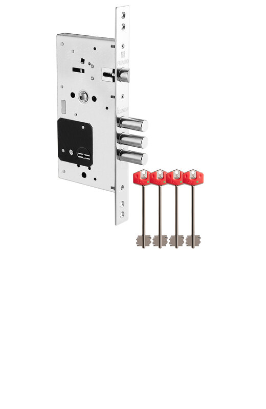 Замок Fuaro (Фуаро) врезной сувальдный TERMO MDV25/S-60.85.3R16 4 key (ключ удл. 120/75 мм)